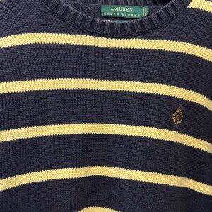 Ralph Lauren Navy and Yellow Striped Men's Sweater large LAUREN